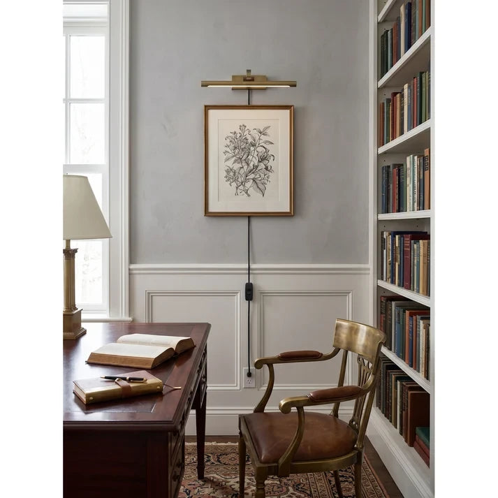 Modern Brass Plug-in Picture Light Over Desk in Study Room