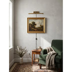 Modern Brass Picture Light Over Artwork in Living Room