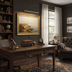 Traditional Brass Picture Light Over Art in Home Library
