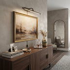 Modern Brass Picture Light Over Credenza in Living Room