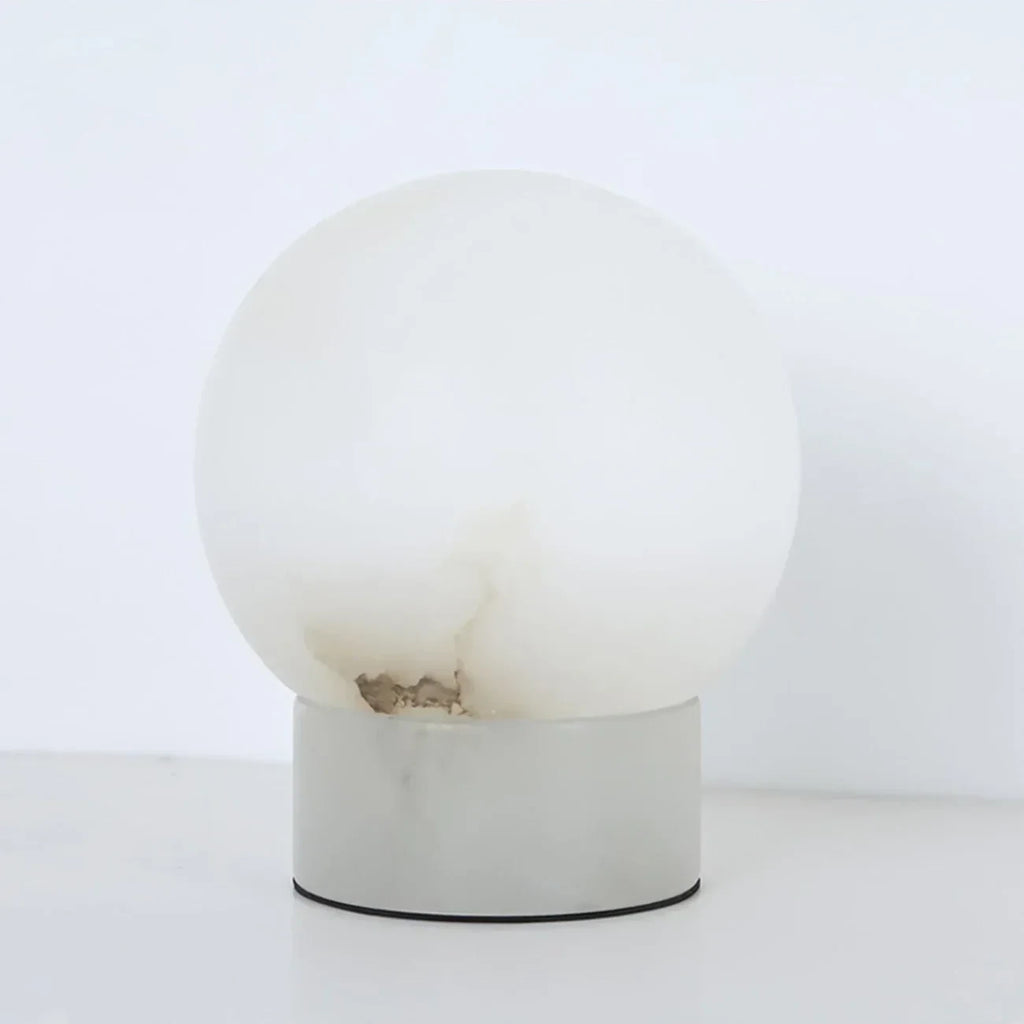 Illuminated Modern Alabaster Sphere Table Lamp Warm Glow Details