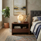 Modern Alabaster Sphere Table Lamp in Cozy Bedroom Setting