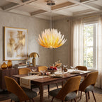 Modern Cascading Art Glass Chandelier in Spacious Dining Area