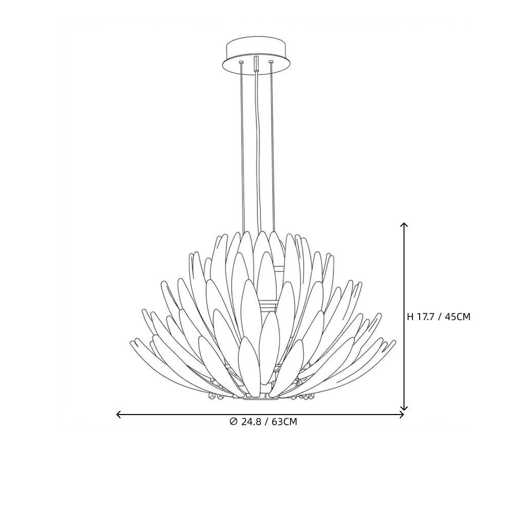 Modern Cascading Feather Art Glass Chandelier Style B Line Art Dimension Diagram
