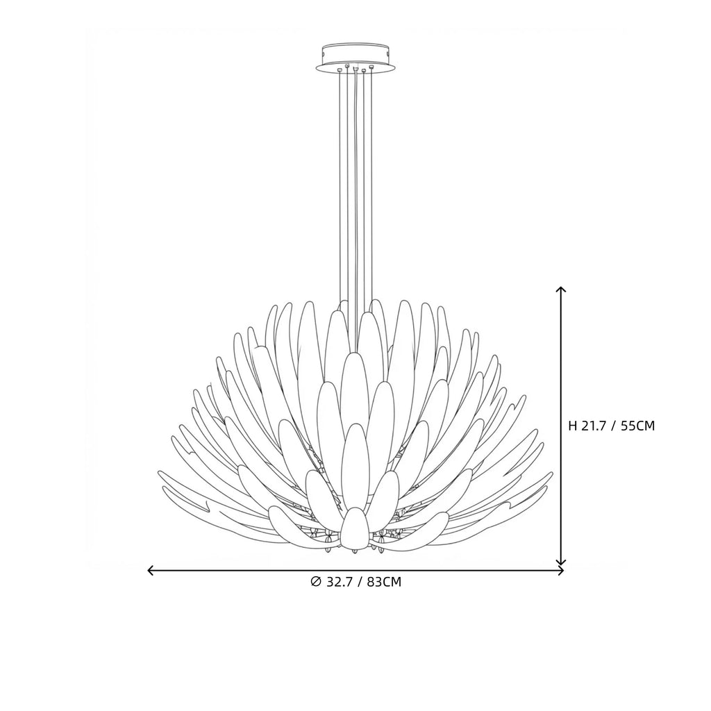 Modern Cascading Feather Art Glass Chandelier Style C Line Art Dimension Diagram