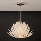 Studio Display of Illuminated Modern White Feather Art Glass Chandelier