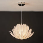 Illuminated Modern White Feather Art Glass Chandelier Studio Shot