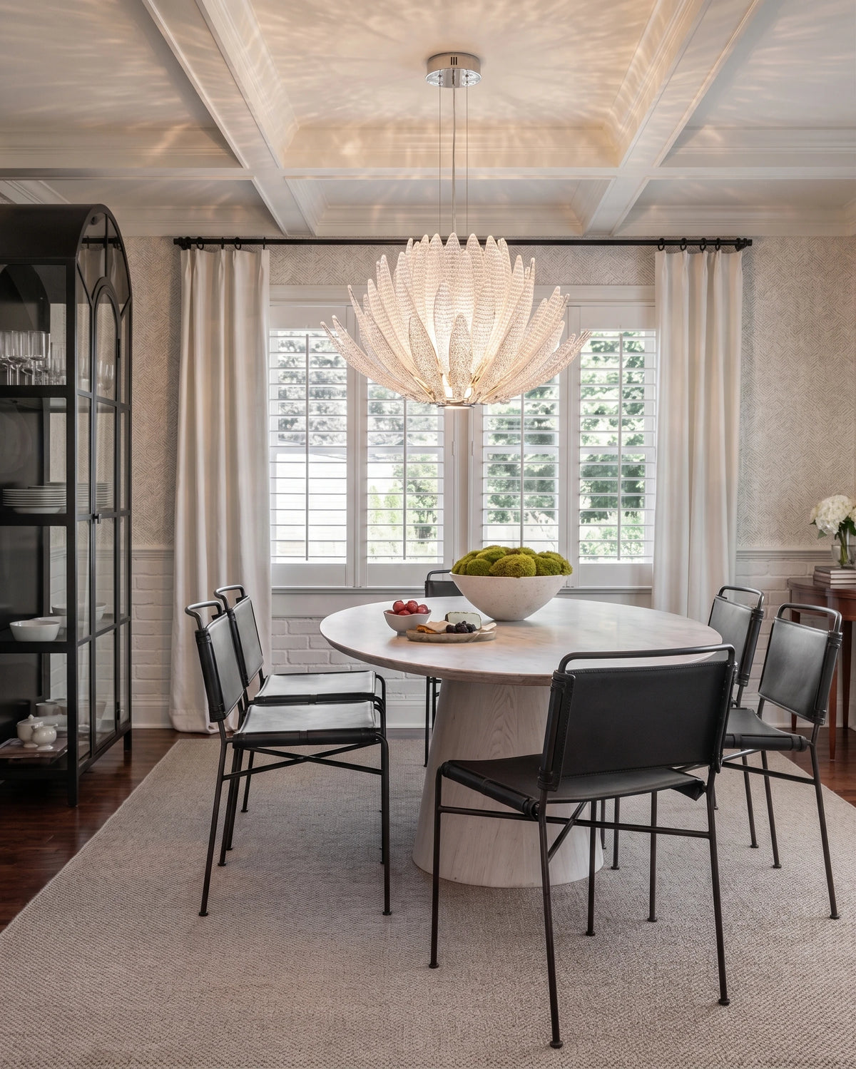 Modern Feather Art Glass Chandelier Over Round Dining Table