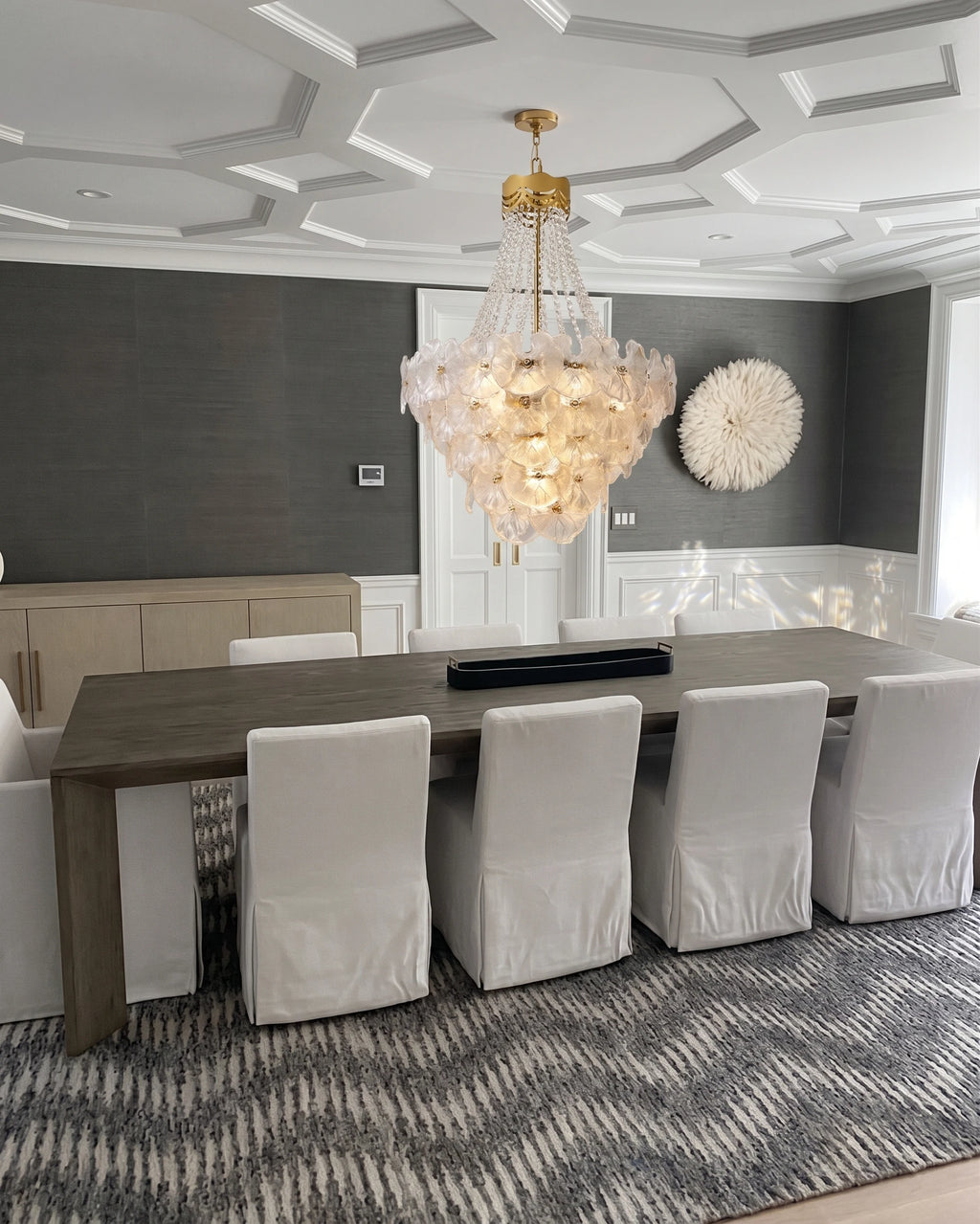 Modern Crystal Bead Chandelier in Spacious Dining Hall