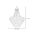 Modern Cascading Round Plate and Crystal Bead Chandelier Style B Line Art Dimension Diagram