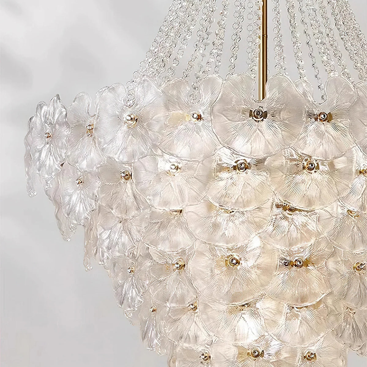 Close Up View of Upper Crystal Beads and Brass Canopy