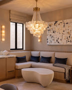 Modern Round Plate Art Glass Chandelier in Living Room Interior