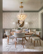 Modern Crystal Bead Chandelier Over Round Dining Table