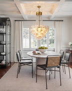 Modern Cascading Art Glass Chandelier Over Dining Room Table