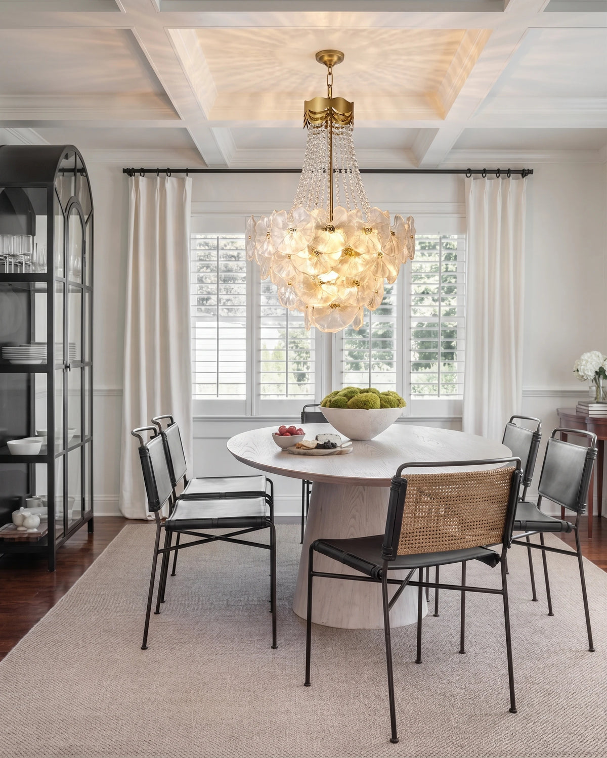Modern Cascading Art Glass Chandelier Over Dining Room Table