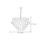 Modern Cascading Green Gradient Feather Art Glass Chandelier Style C Line Art Dimension Diagram