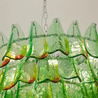 Close Up View of Green Feather Art Glass Petals and Suspension Chain