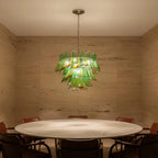 Modern Cascading Art Glass Chandelier Over Round Dining Table