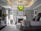 Modern Green Feather Art Glass Chandelier in Master Bedroom Setting