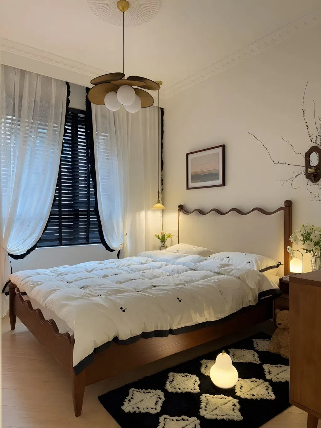 Modern Wood Layered Glass Pendant Light in Master Bedroom