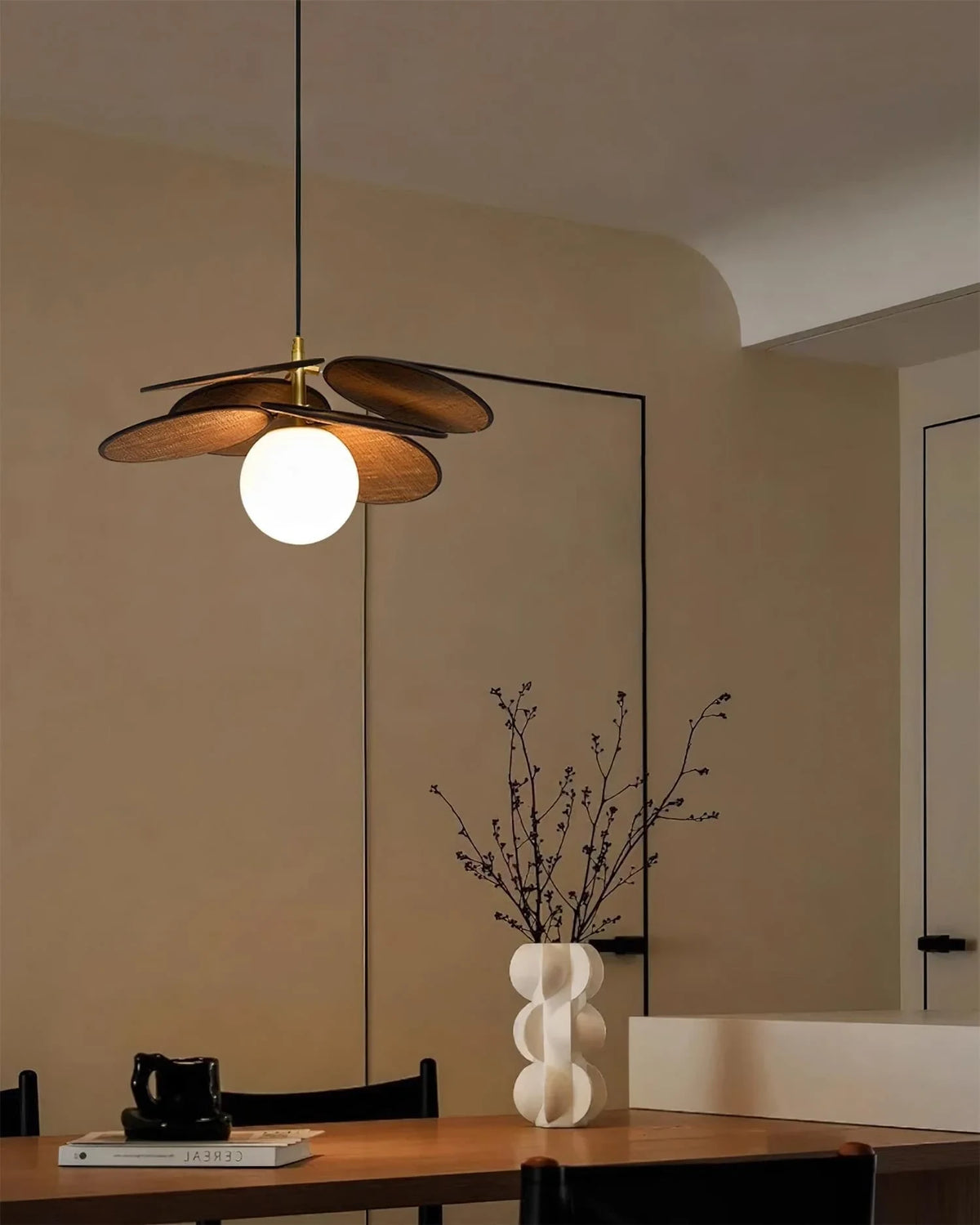 Modern Wood Petal Pendant Light in Dining Area