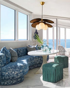 Modern Wood Petal Pendant Light in Coastal Living Room Setting