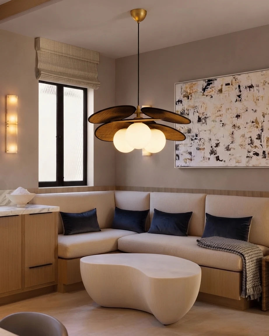 Modern Wood Pendant Light in Contemporary Living Area