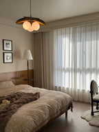 Modern Wood Layered Petal Pendant Light in Bedroom Interior