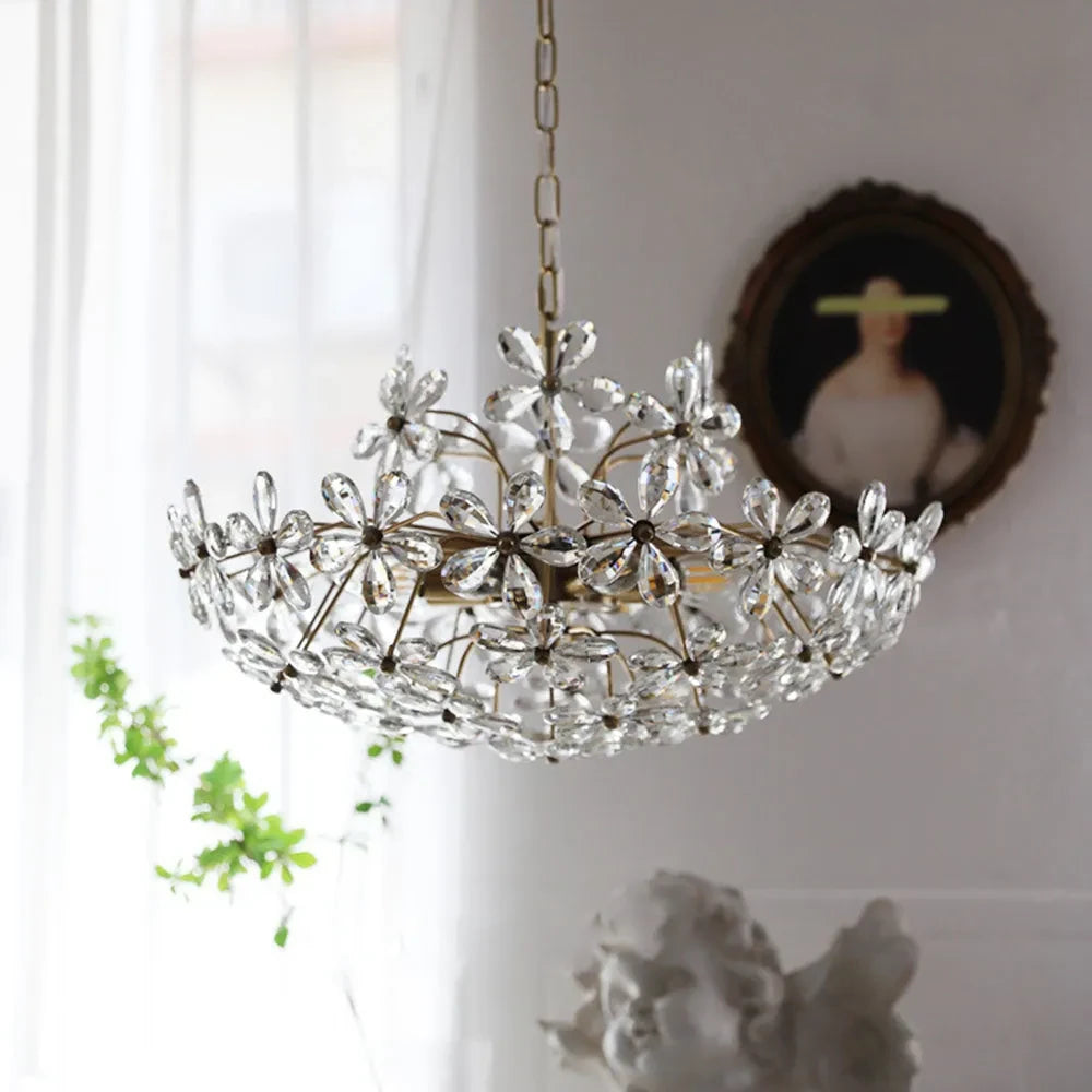 Modern Crystal Floral Chandelier in Living Room Interior