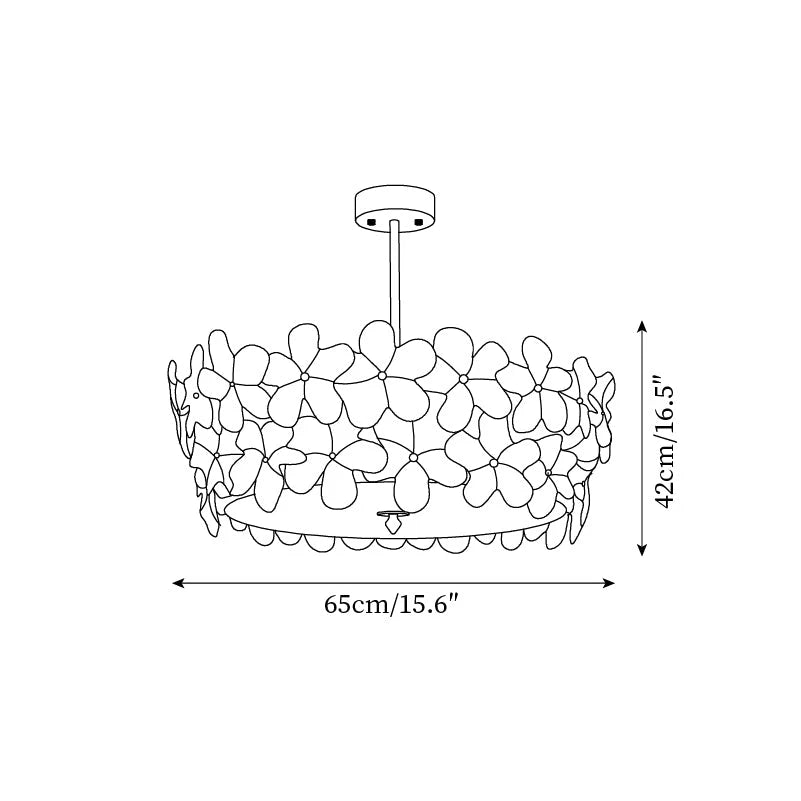 Modern White Floral Art Glass Ceiling Light Style C Line Art Dimension Diagram