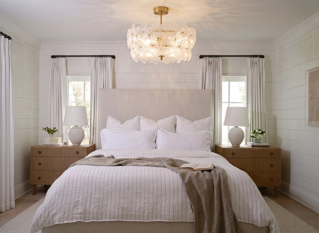 Modern White Floral Ceiling Light in Master Bedroom Setting