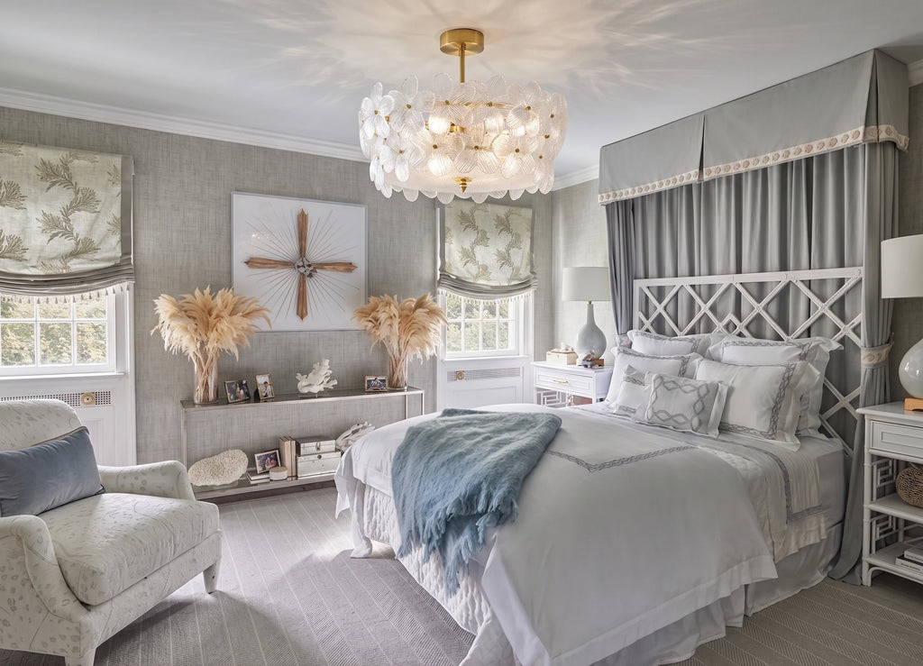 Modern White Floral Art Glass Ceiling Light in Bedroom Interior
