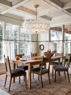 Modern White Floral Art Glass Chandelier Over Wooden Dining Table