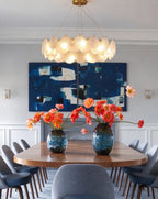 Modern Shell Art Glass Chandelier in Elegant Dining Setting