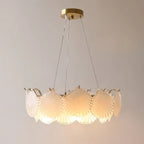 Illuminated Modern Shell Art Glass Chandelier Studio Shot on Pure White Background