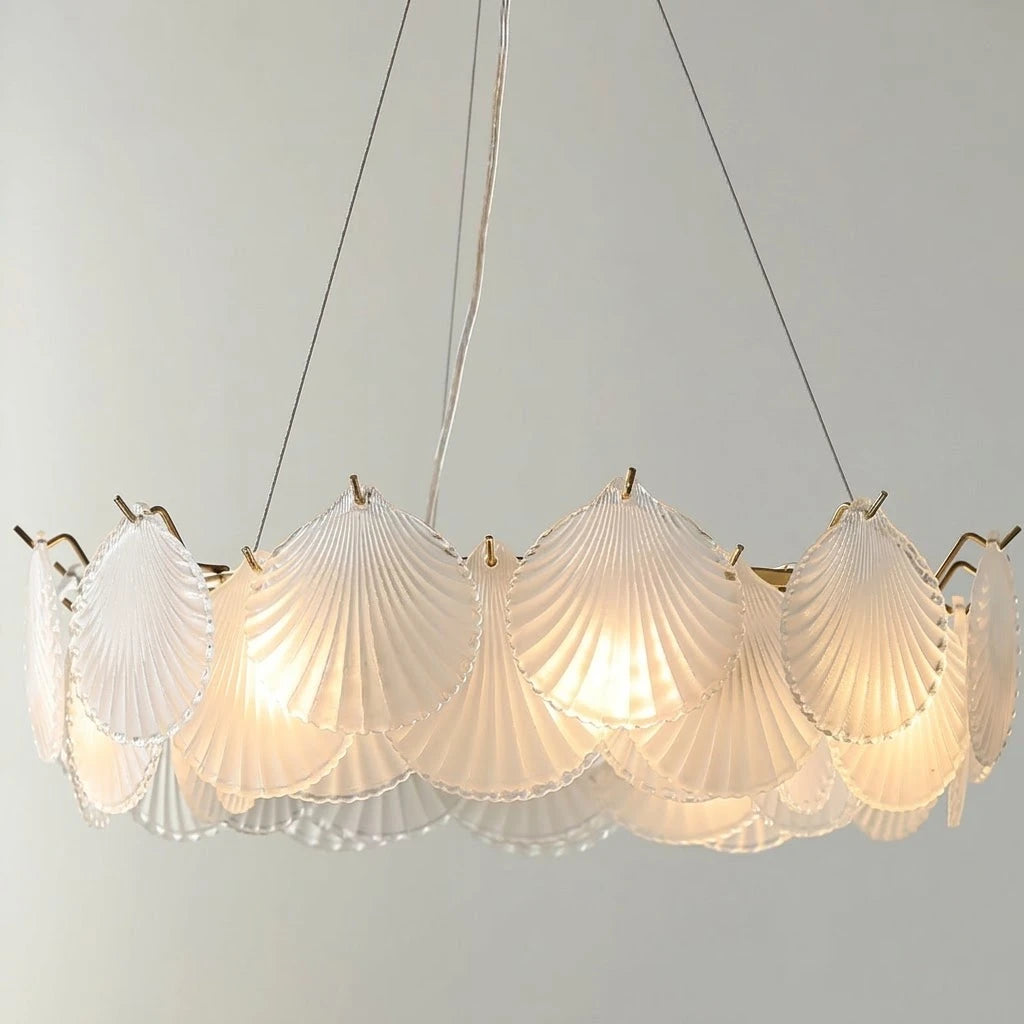 Illuminated Modern Shell Art Glass Chandelier Studio Shot
