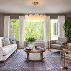 Modern Shell Art Glass Chandelier in Bright Living Room Setting