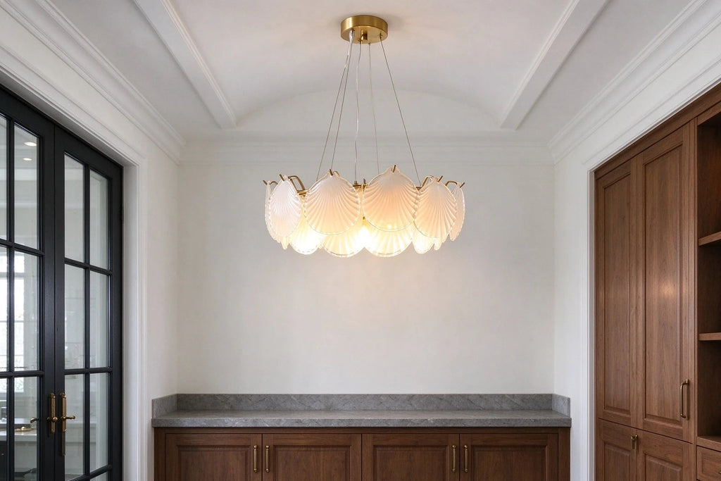 Modern Shell Art Glass Chandelier in Grand Hallway Foyer