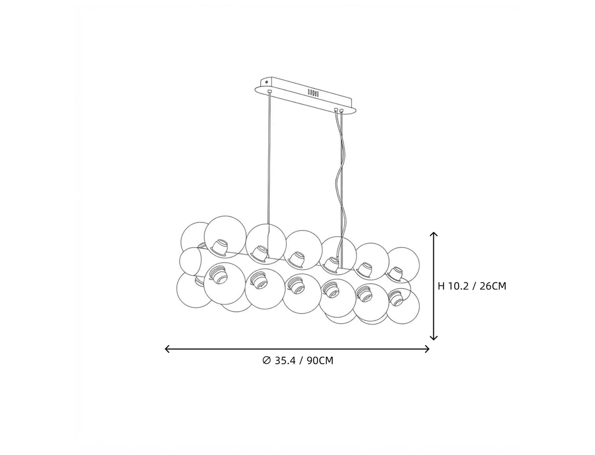 Modern Linear Multi-Globe Pendant Light Style A Line Art Dimension Diagram