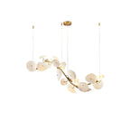 Modern Cascading White Round Plate Art Glass Linear Chandelier with Brass Hardware on Pure White Background