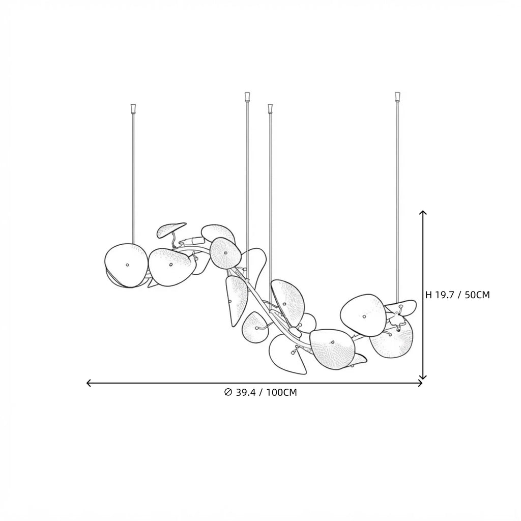 Modern Cascading White Round Plate Art Glass Linear Chandelier Style A Line Art Dimension Diagram