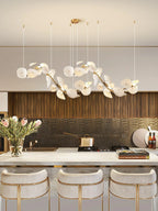 Modern Cascading Art Glass Linear Chandelier in Contemporary Kitchen