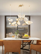 Modern Cascading Art Glass Chandelier Over Dining Room Table