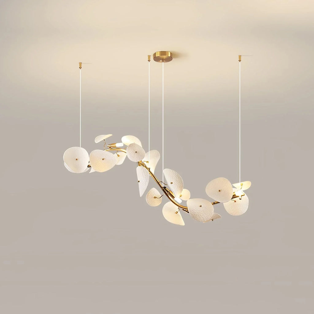 Illuminated Modern Cascading White Round Plate Art Glass Linear Chandelier Studio Shot