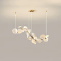Illuminated Modern Cascading White Round Plate Art Glass Linear Chandelier Studio Shot