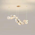 Illuminated Modern Cascading White Round Plate Art Glass Linear Chandelier Studio Shot