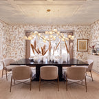 Modern Cascading Art Glass Linear Chandelier Over Dining Room Table
