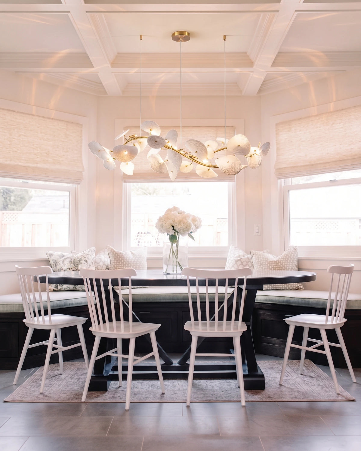 Modern White Round Plate Art Glass Chandelier in Formal Dining Hall