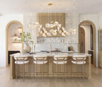 Modern Cascading Art Glass Linear Pendant Over Kitchen Island