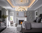 Modern White Round Plate Art Glass Chandelier in Master Bedroom Setting